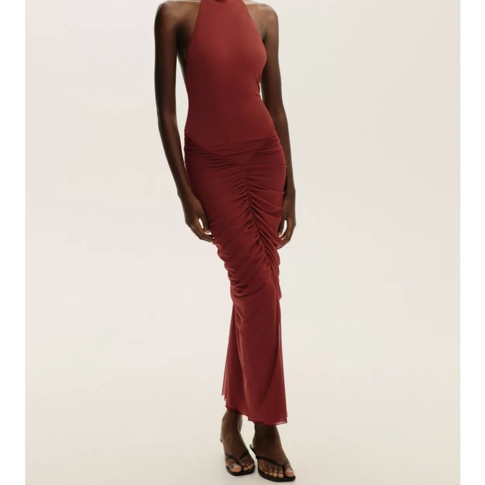Zara Burgundy Ruched Maxi Dress